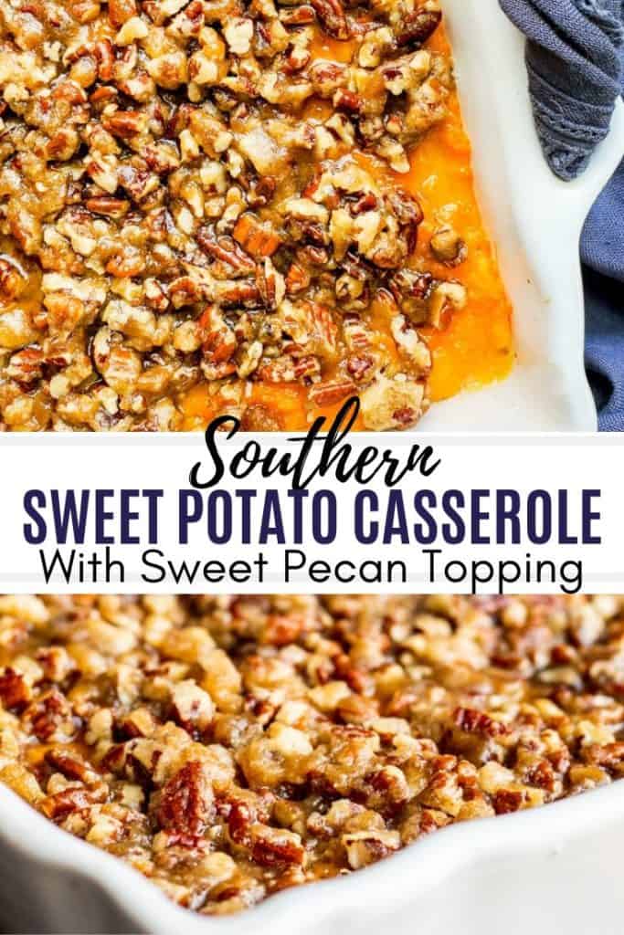 Pin for casserole with white text overlay and two images.