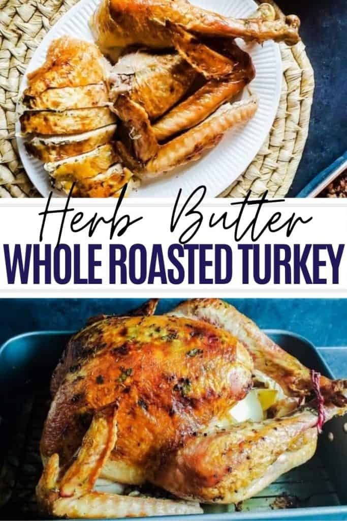 Turkey recipe pin with two images and white and black text overlay.