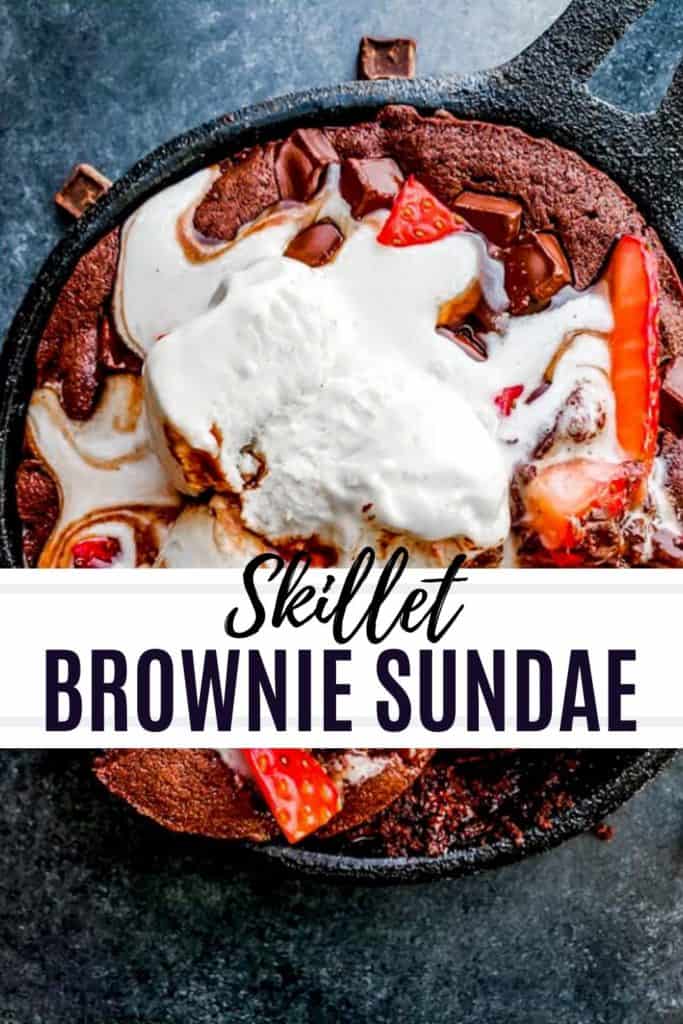 Skillet brownie sundae pin with text.