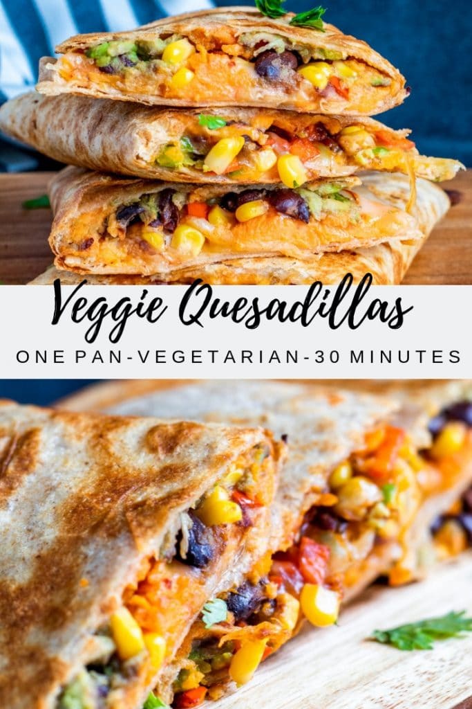 Vegetarian quesadillas pin with white text overlay.