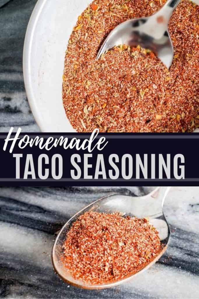 pin for homemade taco seasoning with text in the middle.