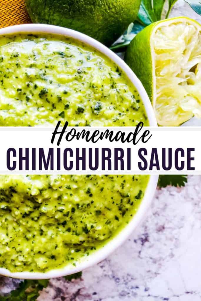 pin for homemade chimichurri sauce with text in the middle.