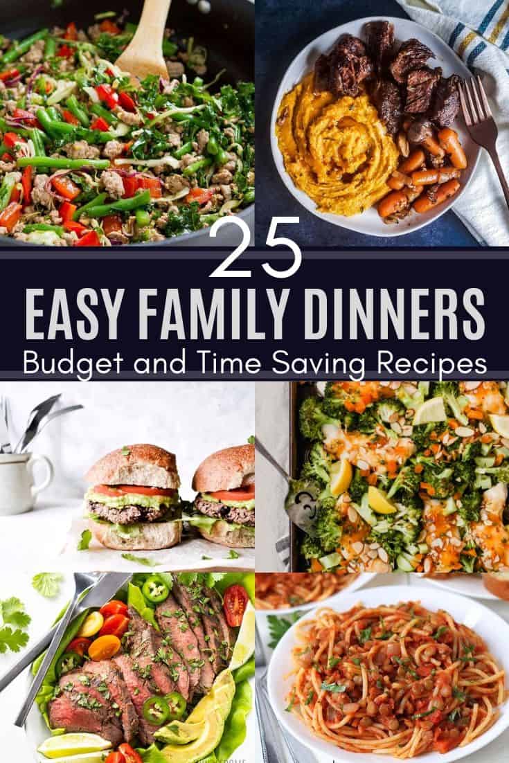 @5 best family dinner recipes collage image with white title text in the middle.