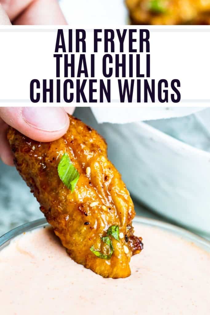 Pin for air fryer chicken wings with large black text.