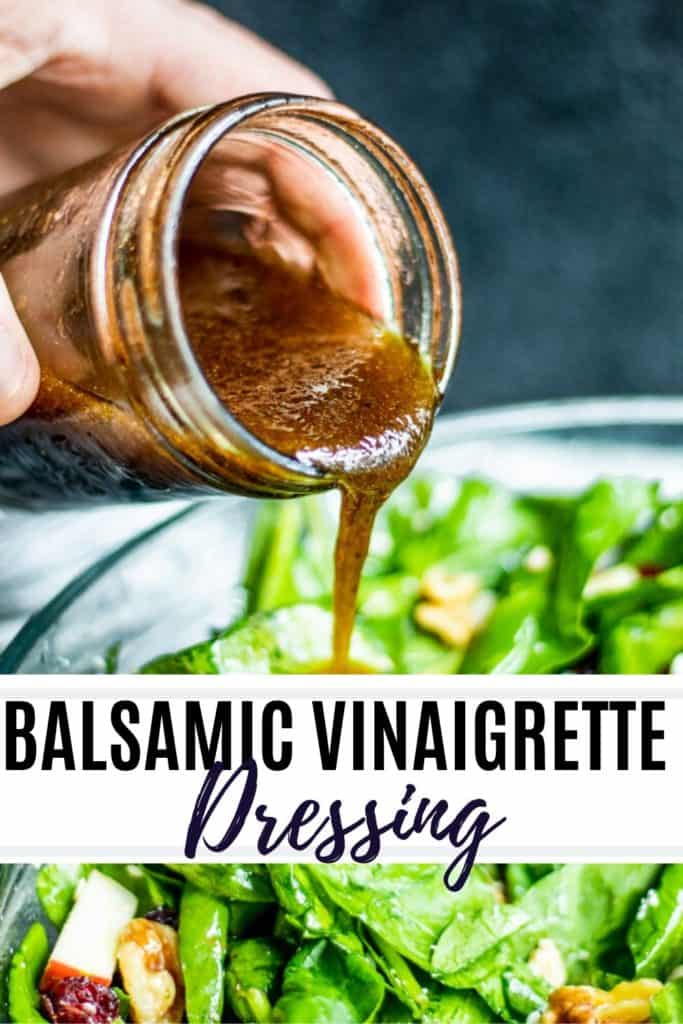 Homemade Balsamic Vinaigrette dressing pin with text overlay.