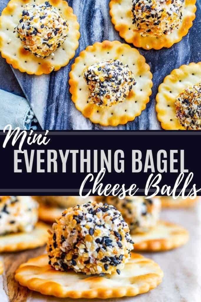 Black and white text overlay with cheese ball photos.