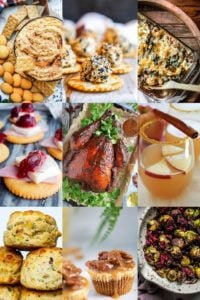 Collage of nine Easy Thanksgiving recipes ranging from mains to drinks.