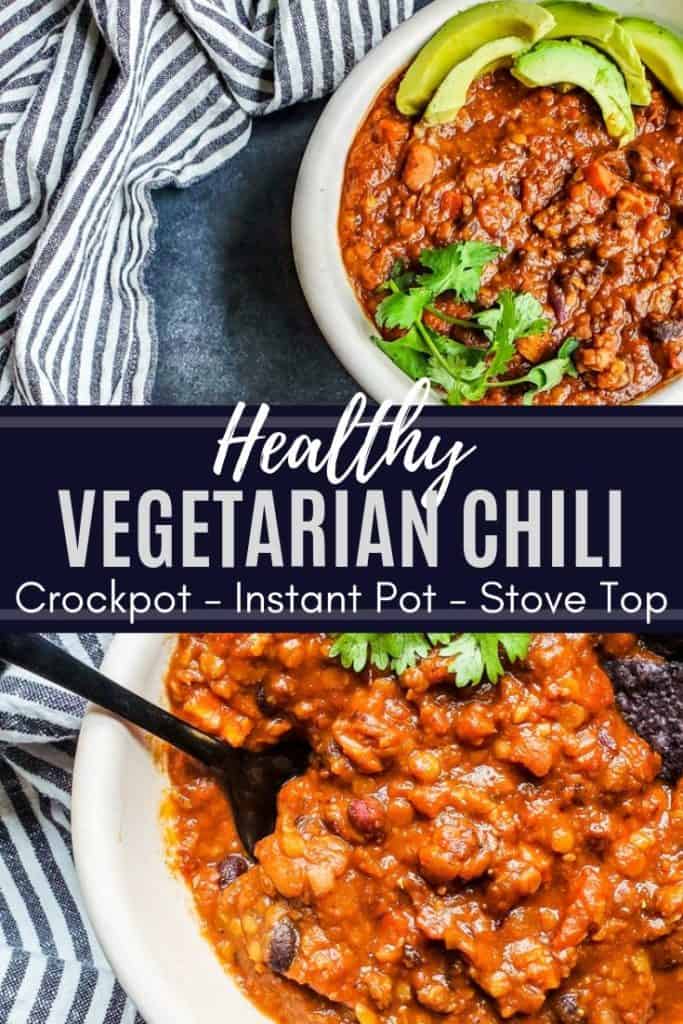 pin for vegetarian chili with white text.
