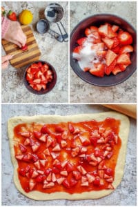 Prep image showing how to make strawberry filling.
