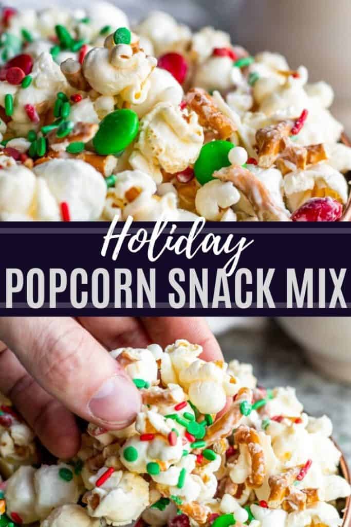 Pin for Christmas Crunch mix with white text.