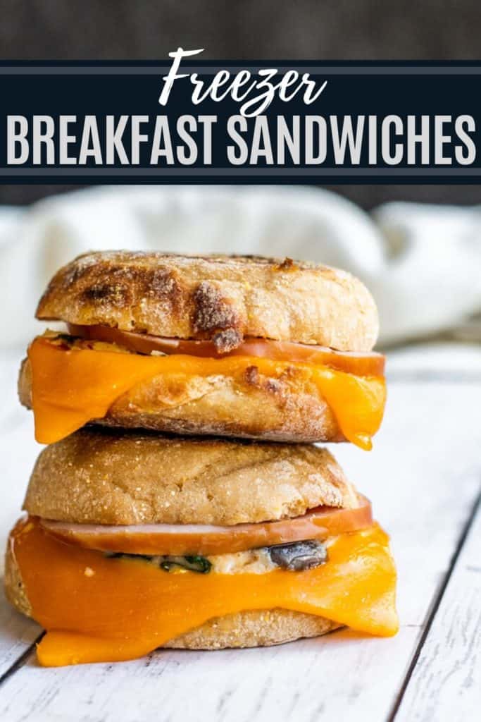 Freezer breakfast sandwiches pin with white text.