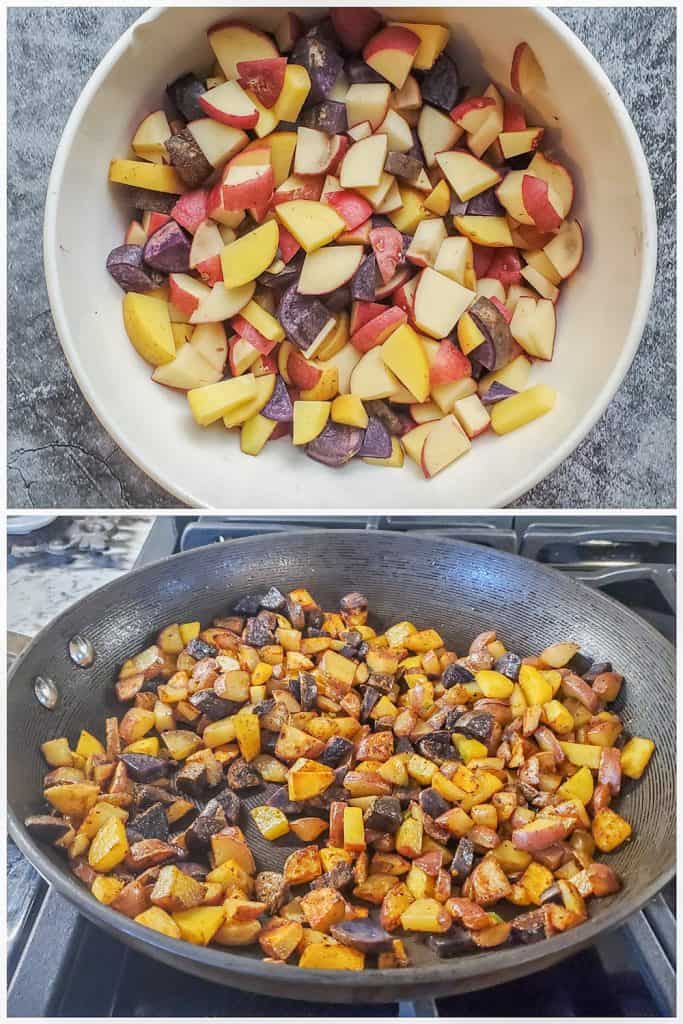 Two prep images showing potatoes being cooked.