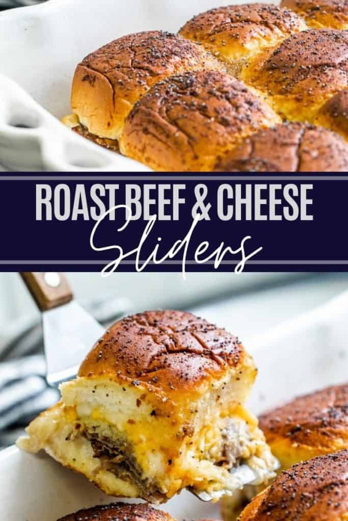 Roast beef slides pin with two images with white text overlay.