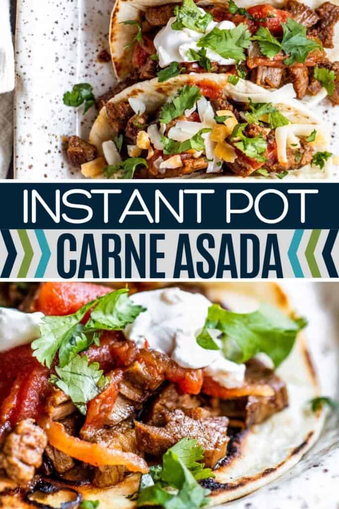 Carne Asada pin with two images and white and blue text overlay.