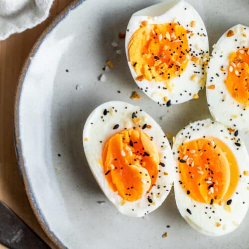 Hard Boiled Egg, Turkey bacon and strawberry slices